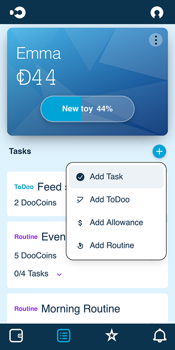 Parent app – creating tasks and routines